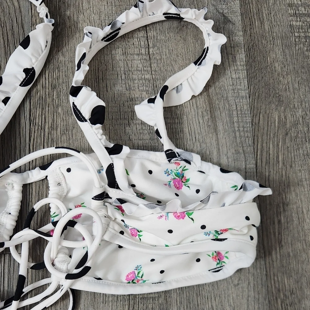 New!For Love and Lemons‎ Rosemary Floral Polka Dot Bikini Top